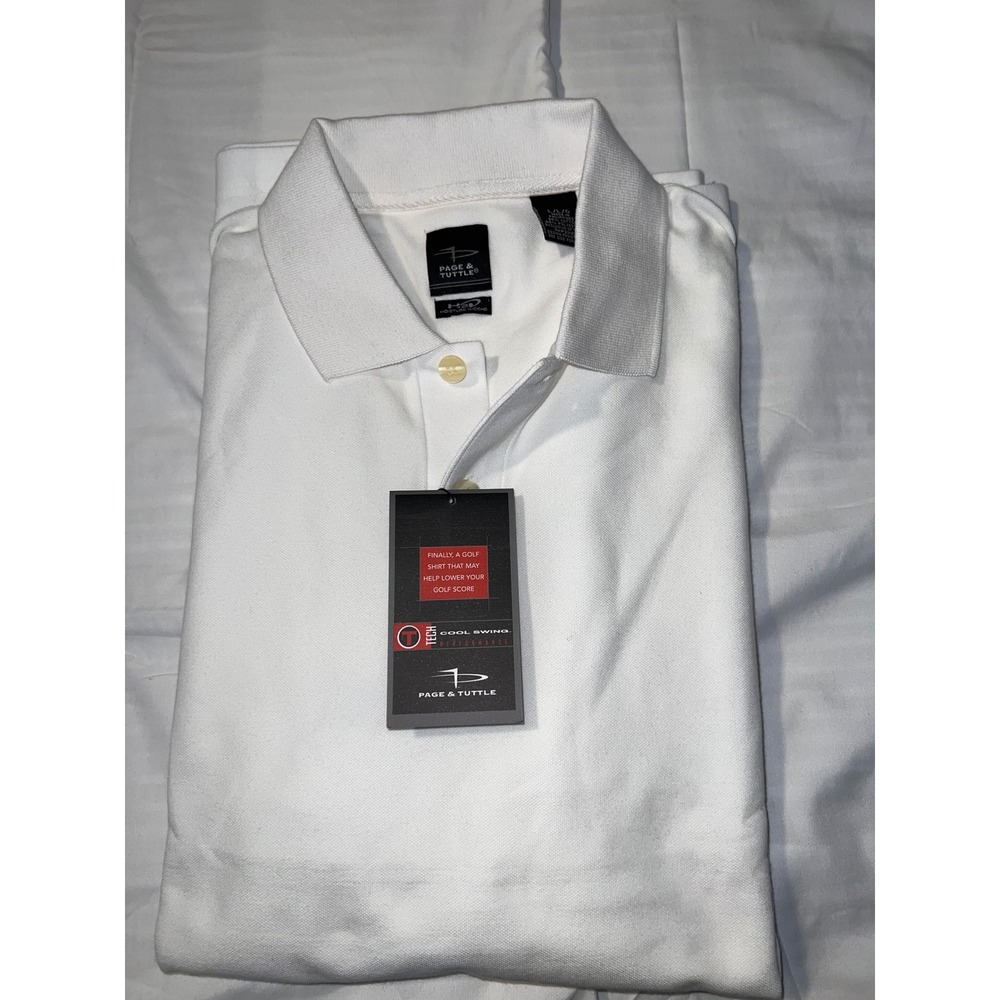 NWT Page & Tuttle Golf Polo Shirt Cool Swing Moisture Wicking White‎ Large